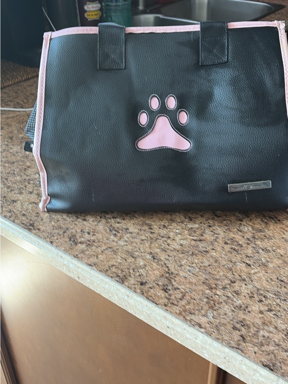 Black and Pink Paw-Accent Tote Bag